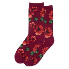 Hotsox Women's Autumn Floral Socks 1 Pair, Burgandy, Women's 4-10 Shoe