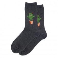 Hotsox Women's Cat Cactus Socks 1 Pair, Charcoal Heather, Women's 4-10 Shoe