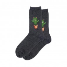 Hotsox Women's Cat Cactus Socks 1 Pair, Charcoal Heather, Women's 4-10 Shoe