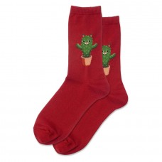 Hotsox Women's Cat Cactus Socks 1 Pair, Red, Women's 4-10 Shoe