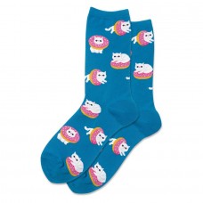 Hotsox Women's Donut Cat Socks 1 Pair, Turquoise, Women's 4-10 Shoe