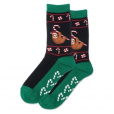 Hotsox Women's Christmas Sloth Non Skid Socks 1 Pair, Black, Women's 4-10 Shoe
