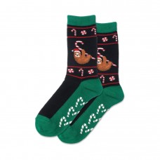 Hotsox Women's Christmas Sloth Non Skid Socks 1 Pair, Black, Women's 4-10 Shoe