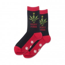 Hotsox Women's Merry Juana Non Skid Socks 1 Pair, Black, Women's 4-10 Shoe