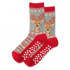 Hotsox Women's Fuzzy Reindeer Non Skid Socks 1 Pair, Grey Heather, Women's 4-10 Shoe
