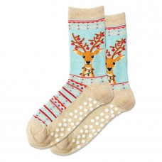 Hotsox Women's Fuzzy Reindeer Non Skid Socks 1 Pair, Mint Melange, Women's 4-10 Shoe