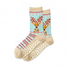 Hotsox Women's Fuzzy Reindeer Non Skid Socks 1 Pair, Mint Melange, Women's 4-10 Shoe