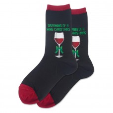 Hotsox Women's Dreaming Of A Wine Xmas Socks 1 Pair, Black, Women's 4-10 Shoe