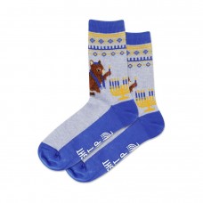 Hotsox Women's Menorah Cat Non Skid Socks 1 Pair, Blue Heather, Women's 4-10 Shoe