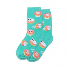 Hotsox Kid's Donut Cat Socks 1 Pair, Mint, Small/Medium