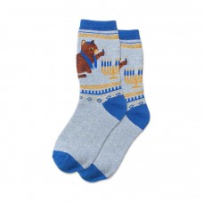 Hotsox Kid's Hanukkah Cat Socks 1 Pair, Blue Heather, Small/Medium