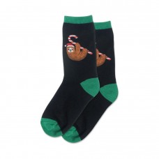 Hotsox Kid's Candy Cane Sloth Socks 1 Pair, Black, Large/X-Large