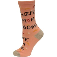 K.Bell Women's Wife Mom Boss Crew Socks 1 Pair, Pink, Women's 4-10 Shoe