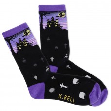 K.Bell Women's Halloween Night Crew Socks 1 Pair, Black, Women's 4-10 Shoe