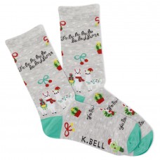 K.Bell Women's Fa La La La Llama Crew Socks 1 Pair, Grey Heather, Women's 4-10 Shoe