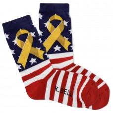 K.Bell Women's Yellow Ribbon Crew Socks - American Made 1 Pair, Red, Women's 4-10 Shoe