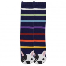 K.Bell Women's Boston Terrier Tube Slipper Socks 1 Pair, Blue, Women's 4-10 Shoe