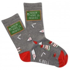 K.Bell Women's Teach Love Inspire Crew Socks 1 Pair, Charcoal Heather, Women's 4-10 Shoe