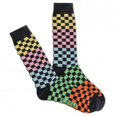 K. Bell Men's Colorblock Checkers Crew Socks 1 Pair, Black, Men's 8.5-12 Shoe