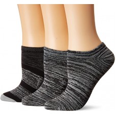 Columbia Flat Knit Super Soft Space-Dye Stripe No Show, Black/Grey, Women 4-10, 3 Pair