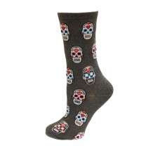 HotSox Sugar Skulls Socks, Charcoal Heather, 1 Pair, Women Shoe 4-10