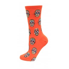 HotSox Sugar Skulls Socks, Coral, 1 Pair, Women Shoe 4-10