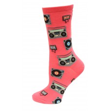HotSox Retro Music Socks, Magenta, 1 Pair, Women Shoe 4-10
