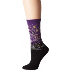 Hot Sox Women's Artist Series Crew Socks | Starry Night, Purple, Shoe Size: 4-10