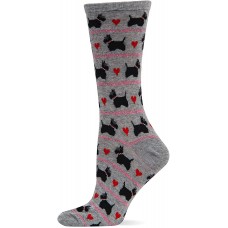 HotSox Womens Scottie Dogs with Hearts Socks, Grey Heather, 1 Pair, Womens Shoe 4-10