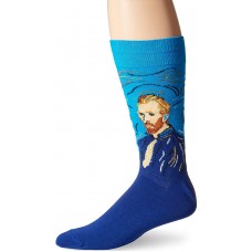 Hot Sox Men's Famous Artist Series Novelty Crew Socks, Van Gogh Self Portrait (Light Blue), Shoe Size: 6-12