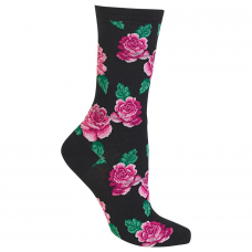 Hot Sox Women's Originals Fashion Crew Novelty Socks, Rose Print (Black), Shoe Size: 4-10