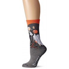 Hot Sox Women's Norman Rockwell Collection Crew Socks, Halloween (Coral), Shoe Size: 4-10