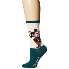 Hot Sox Women's Norman Rockwell Collection Crew Socks, Ice Skating Race (Forest), Shoe Size: 4-10