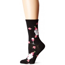 HotSox Womens Rose Wine Socks, Black, 1 Pair, Womens Shoe 4-10