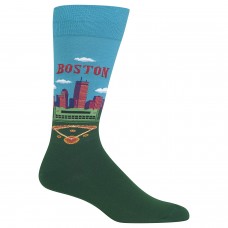 Hot Sox Men's Travel Series Novelty Crew Socks, Boston (Turquoise), Shoe Size: 6-12
