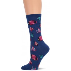 HotSox Womens Tropical Fish Socks, Dark Blue, 1 Pair, Womens Shoe Size 4-10