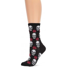 HotSox Womens Skull and Roses Socks, Black, 1 Pair, Womens Shoe 4-10