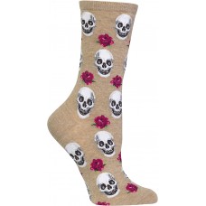 HotSox Womens Skull and Roses Socks, Hemp Heather, 1 Pair, Womens Shoe 4-10