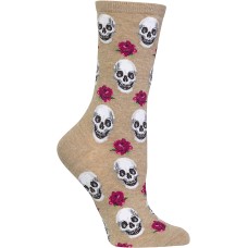 HotSox Womens Skull and Roses Socks, Hemp Heather, 1 Pair, Womens Shoe 4-10