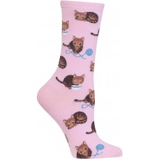 HotSox Womens Cat and Yarn Socks, Petal Pink, 1 Pair, Womens Shoe Size 4-10