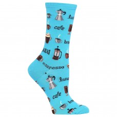Hot Sox Women's Food and Drink Novelty Casual Crew Socks, Coffee (Light Blue), Shoe Size: 4-10