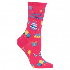 Hot Sox Women's Conversation Starter Novelty Casual Crew Socks, Happy Birthday (Hot Pink), Shoe Size: 4-10