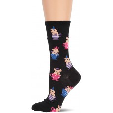 HotSox Womens Teacup Pig Socks, Black, 1 Pair, Womens Shoe Size 4-10