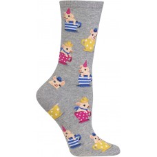 HotSox Womens Teacup Pig Socks, Grey Heather, 1 Pair, Womens Shoe Size 4-10