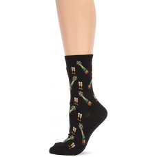 HotSox Womens Champagne Bottles Socks, Black, 1 Pair, Womens Shoe 4-10