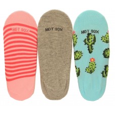 Hotsox Women's No Show Cactus Socks 3 Pair, Assorted, Women's Shoe 4-10