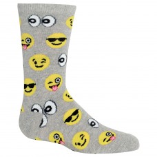 Hot Sox Girls' Big Conversation Starter Novelty Casual Crew Socks, emoji's (Grey Heather), Medium/Large Youth