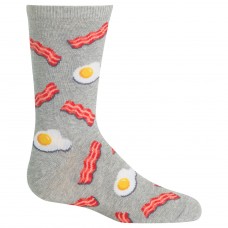 Hot Sox Boys' Big Food Novelty Casual Crew Socks, Eggs And Bacon (Grey Heather), Medium/Large Youth