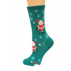 Hot Socks Skating Santas Women's Socks 1 Pair, Forest Green, Women's Shoe Size 9-11