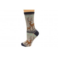 Hot Sox Women's Holiday Fun Novelty Crew Socks, Reindeers (Sweatshirt Grey Heather), Shoe Size: 4-10